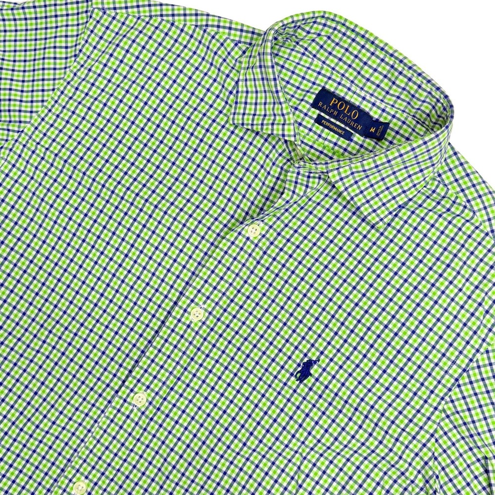 Polo Ralph Lauren Performance Button Shirt Men's M‎ Green Blue Plaid Cotton
